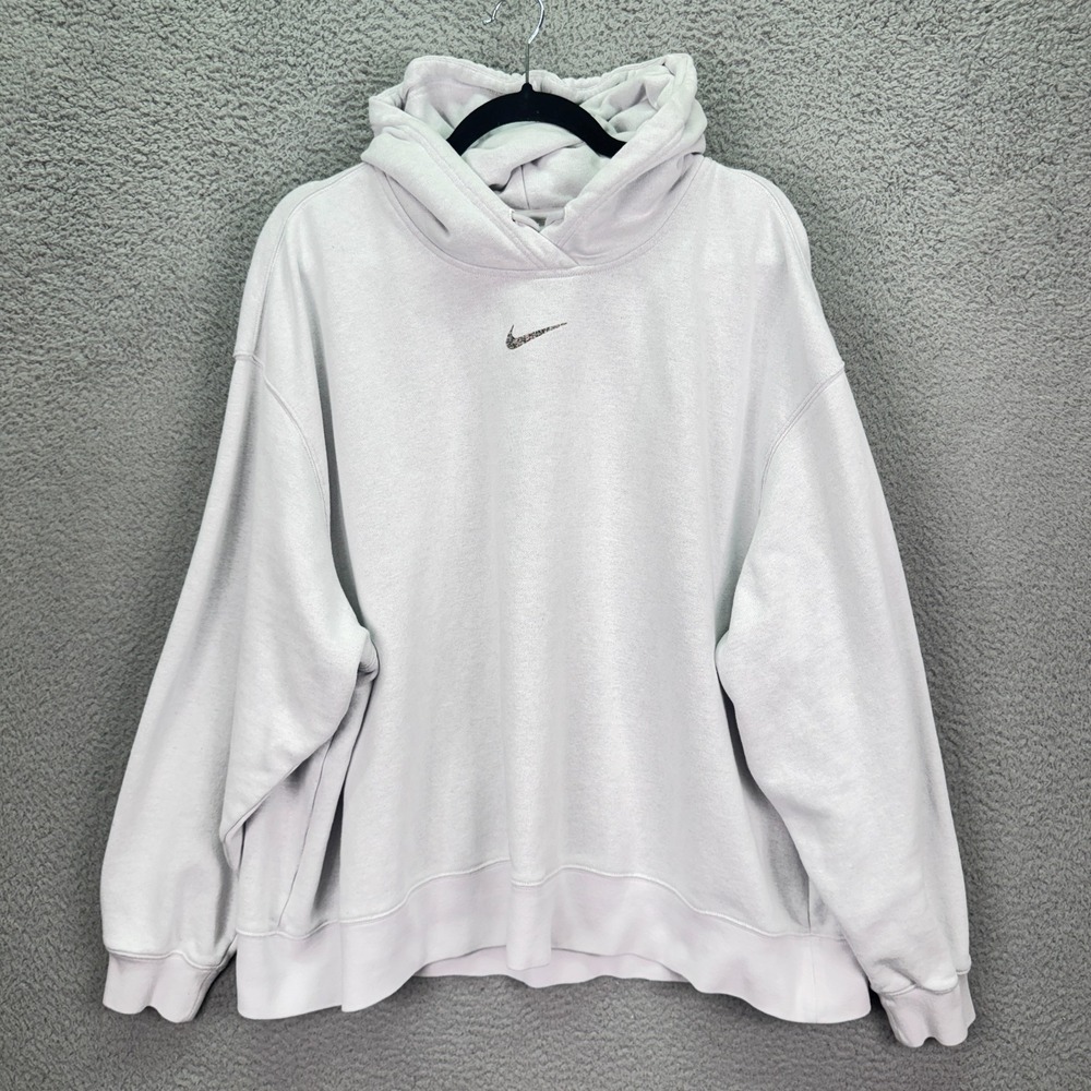 Nike Hoodie Womens 2X Platinum Tint White Center Swoosh Sportswear Sustainable